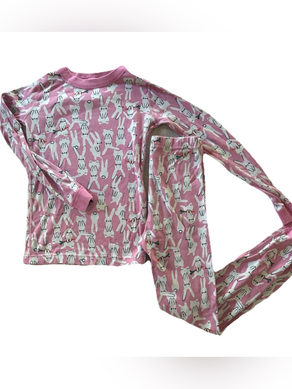 Hanna Andersson Pink Bunny Print Pajama Set Size 10 Organic Cotton